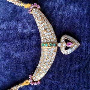 Exotic 14K gold plated necklace with natural green emerald and pink ruby stones